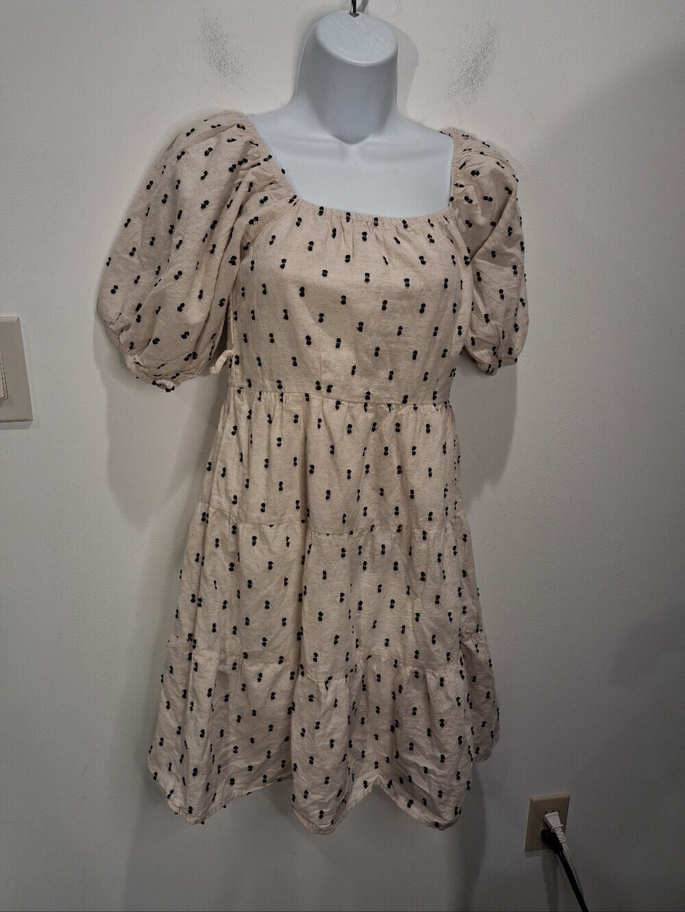 Sim & Sam Size M Cottagecore Cream Linen Blend Dress